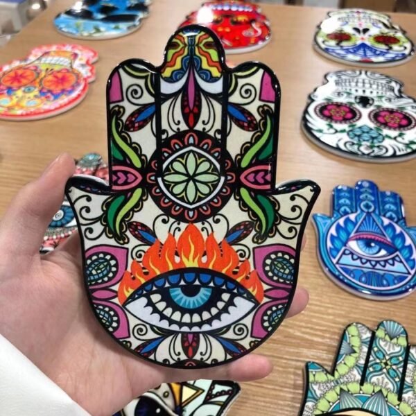 Hamasa hands sugar skulls ceramic coasters with cork base Drinks Absorbent Stone