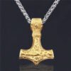 Viking Odin Hammer Anchor Norse Amulet Necklace Gold Genuine Leather Rope Chain Stainless steel Mjolnir Pendant Men Punk Jewelry
