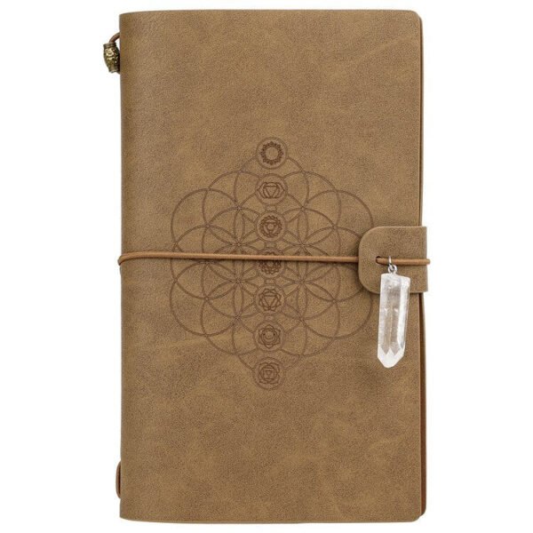 Charka Leather Magic Notebook Rune Natural Crystal Healing Clear quartz Point