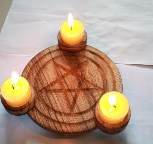 Astrology Pentagram wood Candlestick table Pentacle altar plate Triquetra wooden Divination Wicca ceremony Accessories