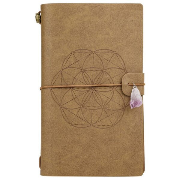 Charka Leather Magic Notebook Rune Natural Crystal Healing Clear quartz Point