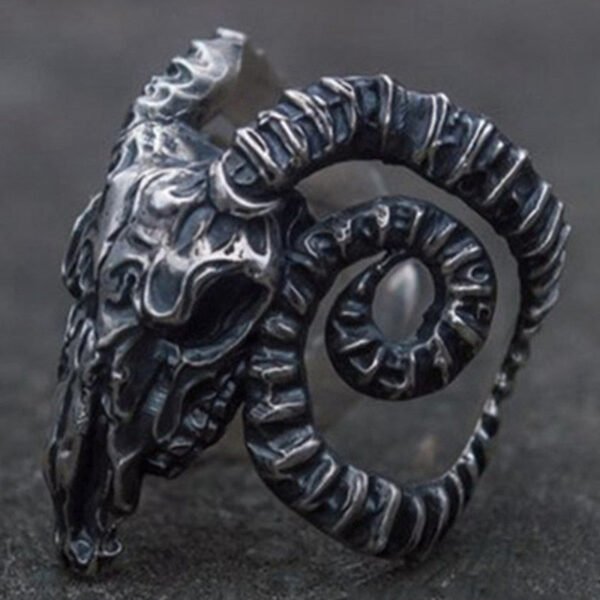 Gothic Ring  Big Sheep Goat Horn Head Ring