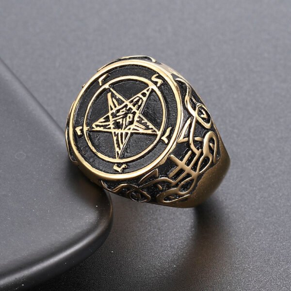 Baphomet Goat Pentagram Ring Satanic Leviathan Cross Gothic Witch Rings