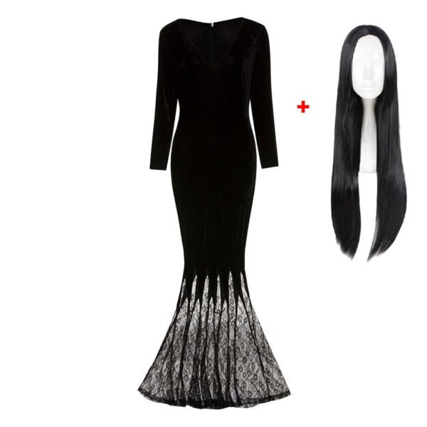 M-3XL Morticia Addams Costume Cosplay Halloween Sexy Gothic Wicked Witch Horror Maxi Lace Floor Dress Mermaid Outfit For Women