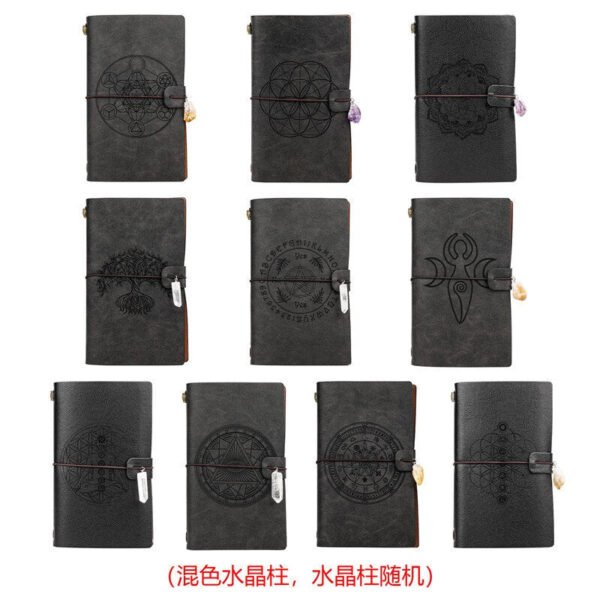 Black magic runes notebook charka blending with natural crystal column