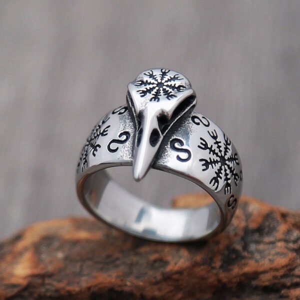 Viking Odin Crow Skull Ring