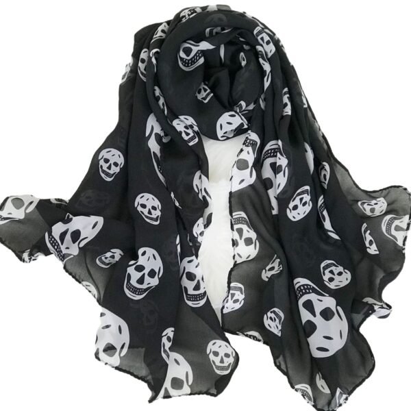 Summer Beach Long Shawl Fahion Skull Print Chiffon Silk Scarf Mulim Hijab