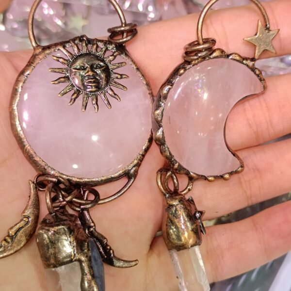 Pink Rose Quartz Tower Wand   Sun And Moon Necklace Jewelry