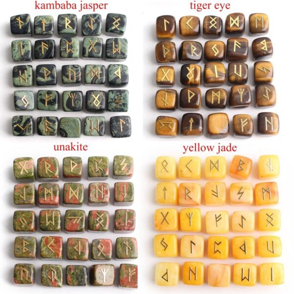 25Pcs Natural Chakra Various Cube Crystals Runes Metal Symbol Fortune-telling Divination Rock Stones