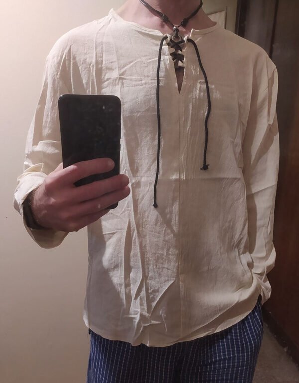 Cotton Linen Drawstring T Shirt Men's V Neck Blouse Solid Color Long Sleeves Casual Cool Tops Vikings Costume For Men M-3XL