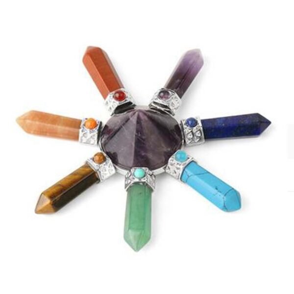 KFT Natural Stone Pyramid 7 Chakra Points Energy Generator Reiki Chakra Healing Crystal Stone Transmitter Jewelry