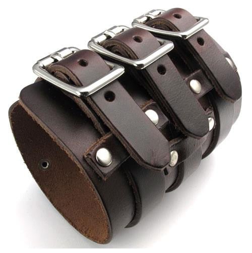 Genuine Leather Men's Bangle Cuff Bracelet  Punk Rock