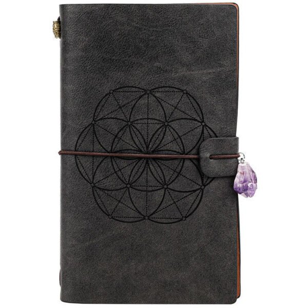 Charka Leather Magic Notebook Rune Natural Crystal Healing Clear quartz Point