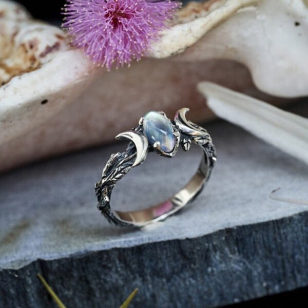 Moonstone Ring Bohemian Retro Crescent Ring