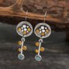 New 3 Colors Retro Plum Blossom Pendant Drop Earrings Hanging Ear Moonstone Key Shape Stud Earrings Female Fashion Jewelry Girl