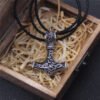 Viking Odin Hammer Anchor Norse Amulet Necklace Gold Genuine Leather Rope Chain Stainless steel Mjolnir Pendant Men Punk Jewelry