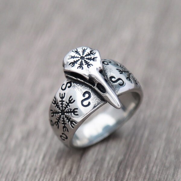 Viking Odin Crow Skull Ring
