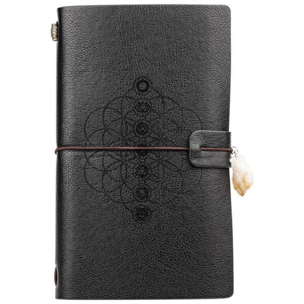Charka Leather Magic Notebook Rune Natural Crystal Healing Clear quartz Point