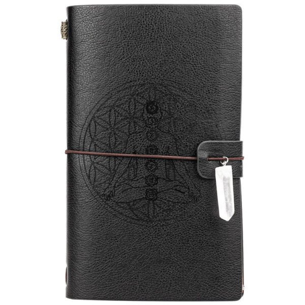 Black magic runes notebook charka blending with natural crystal column
