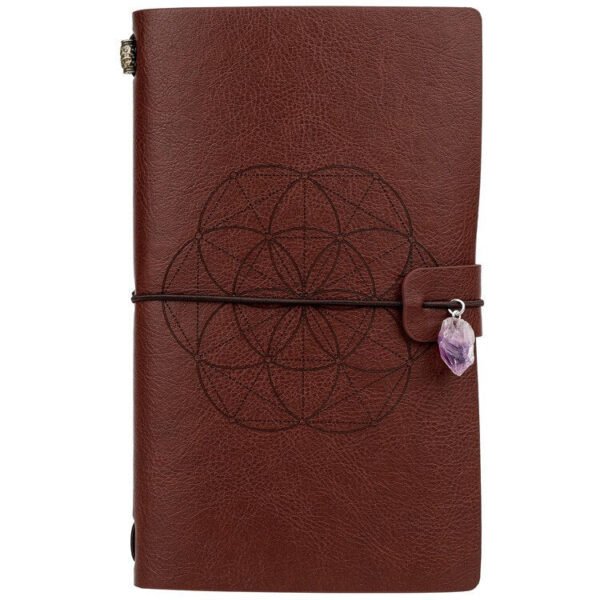 Charka Leather Magic Notebook Rune Natural Crystal Healing Clear quartz Point