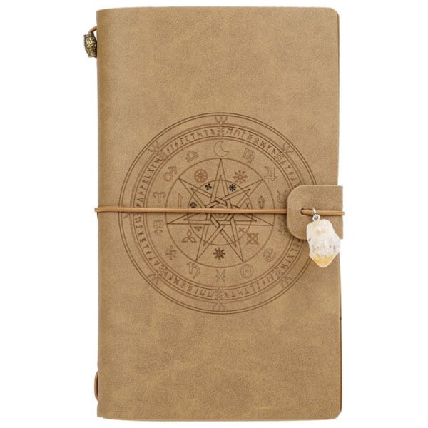 Charka Leather Magic Notebook Rune Natural Crystal Healing Clear quartz Point