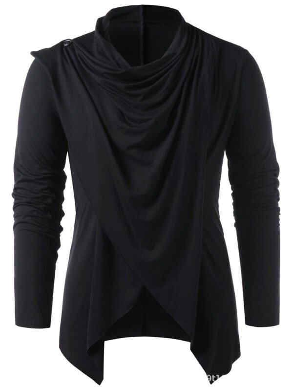 Medieval Costume Vintage Mens Two Ways Black Asymmetrical Overlap Cardigan Casual  Long Sleeve Shawl Collar Open Front Tops Coat