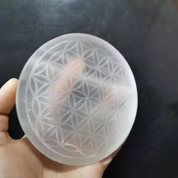 Natural selenite stone circle disk crystal Flower of Life