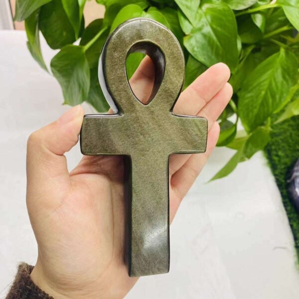 Golden Obsidian anka cross crystal gemstone egyptian key of life ankh