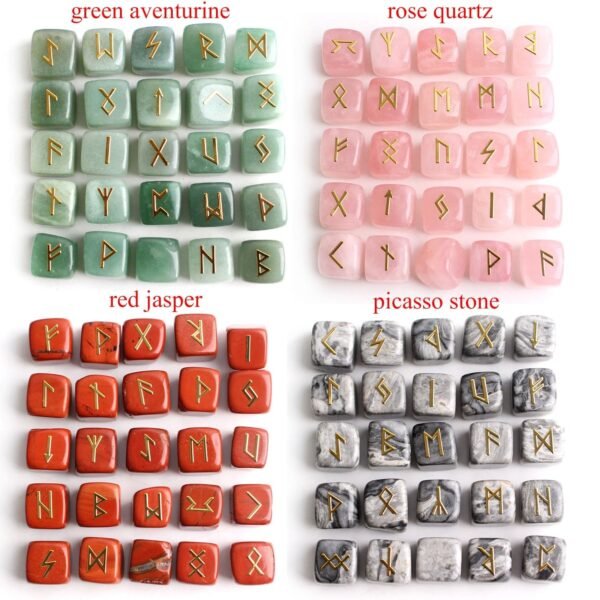25Pcs Natural Chakra Various Cube Crystals Runes Metal Symbol Fortune-telling Divination Rock Stones