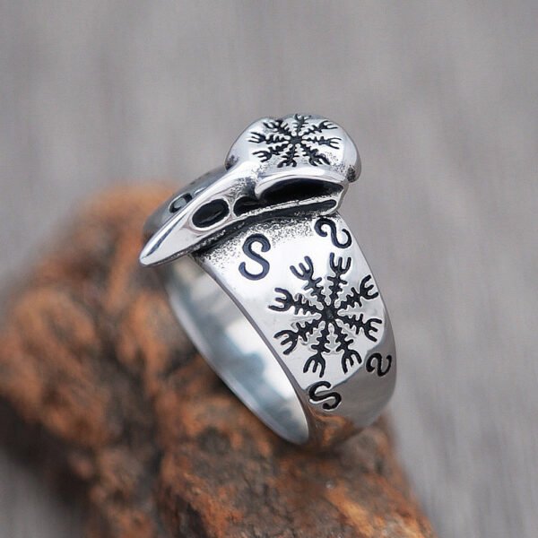 Viking Odin Crow Skull Ring