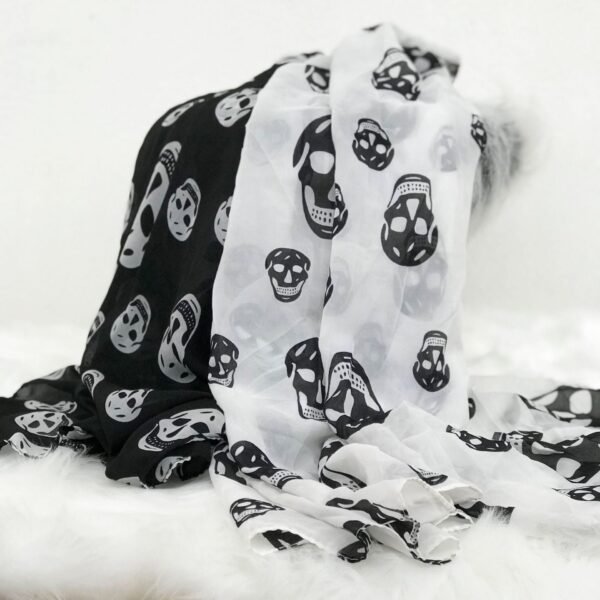 Summer Beach Long Shawl Fahion Skull Print Chiffon Silk Scarf Mulim Hijab