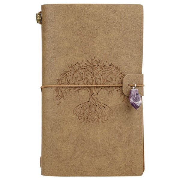 Charka Leather Magic Notebook Rune Natural Crystal Healing Clear quartz Point