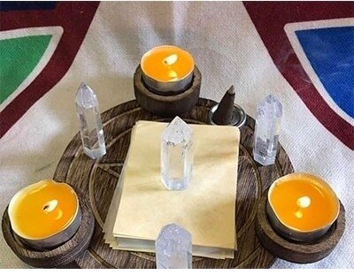 Astrology Pentagram wood Candlestick table Pentacle altar plate Triquetra wooden Divination Wicca ceremony Accessories