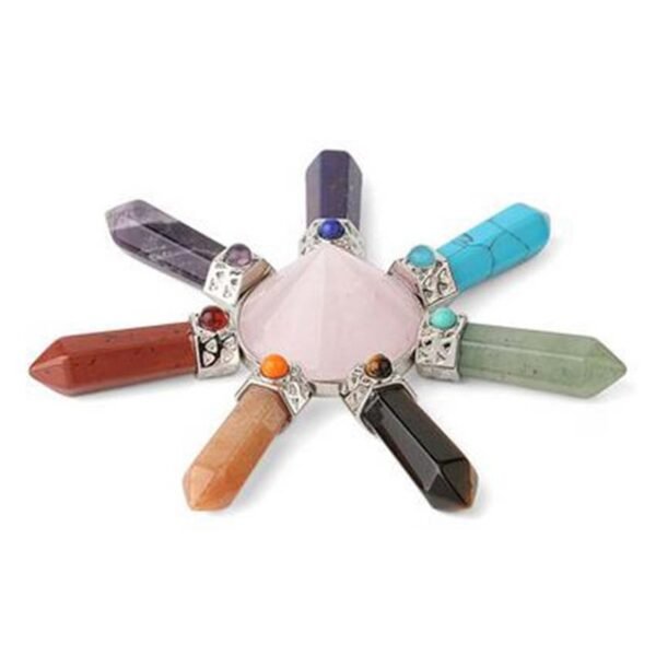 KFT Natural Stone Pyramid 7 Chakra Points Energy Generator Reiki Chakra Healing Crystal Stone Transmitter Jewelry