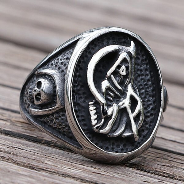 Gothic Death Sickle Skull Ring Men Death Scythe  Biker Ring