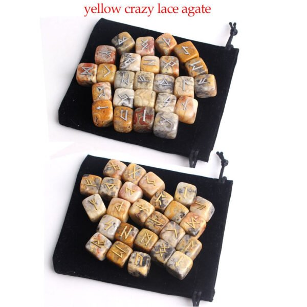 25Pcs Natural Chakra Various Cube Crystals Runes Metal Symbol Fortune-telling Divination Rock Stones