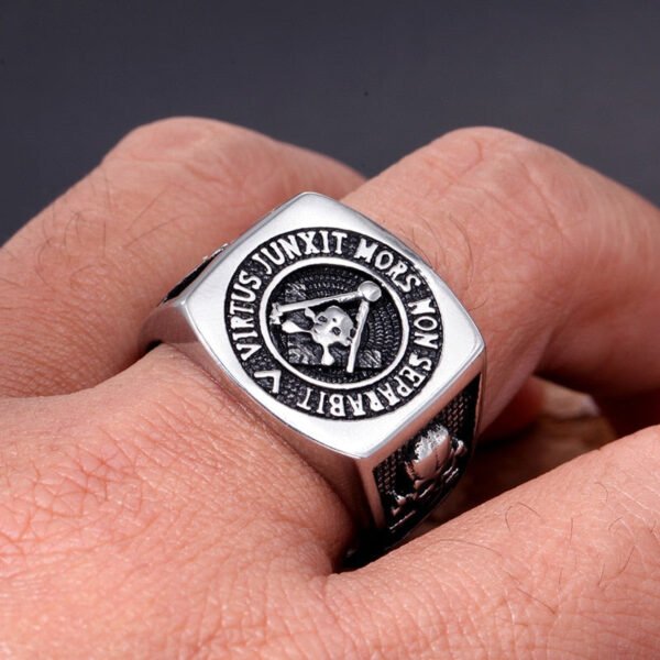 Vintage Knights Templar Freemason Stainless Steel Skull Ring