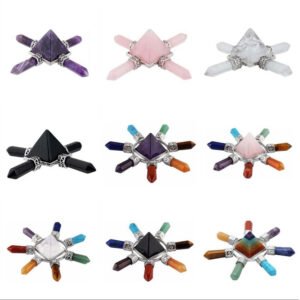 KFT Natural Stone Pyramid 7 Chakra Points Energy Generator Reiki Chakra Healing Crystal Stone Transmitter Jewelry