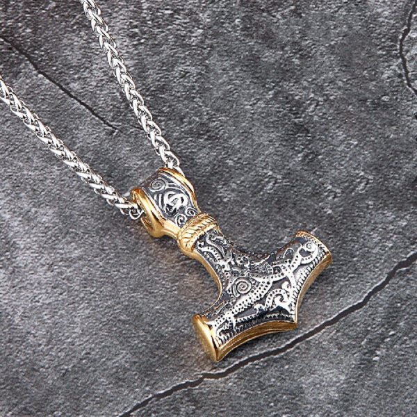 Viking Odin Hammer Anchor Norse Amulet Necklace Gold Genuine Leather Rope Chain Stainless steel Mjolnir Pendant Men Punk Jewelry