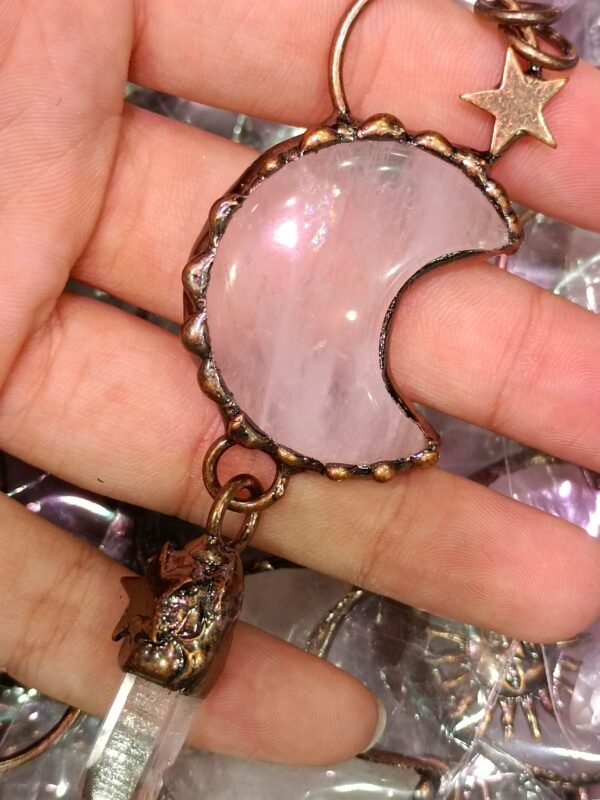 Pink Rose Quartz Tower Wand   Sun And Moon Necklace Jewelry