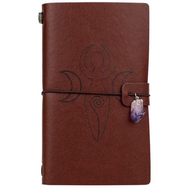 Charka Leather Magic Notebook Rune Natural Crystal Healing Clear quartz Point