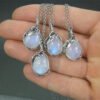 Vintage Style Silver Moonstones Floral Necklaces