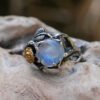 Gothic Ring Vintage Moonstone Ring Gold Flower Finger Ring