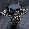 Gothic Ring Goose Egg-shaped Sea Blue CZ Stone Ring