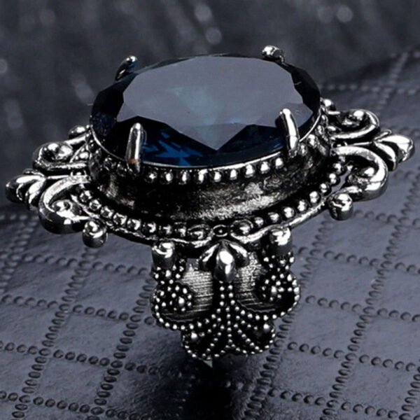 Gothic Ring Goose Egg-shaped Sea Blue CZ Stone Ring