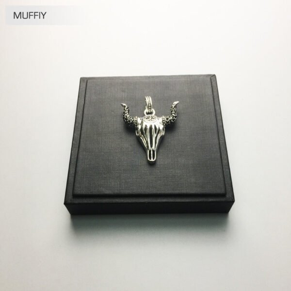 Bull Head Blackened Zircon Stones 925 Sterling Silver Necklace