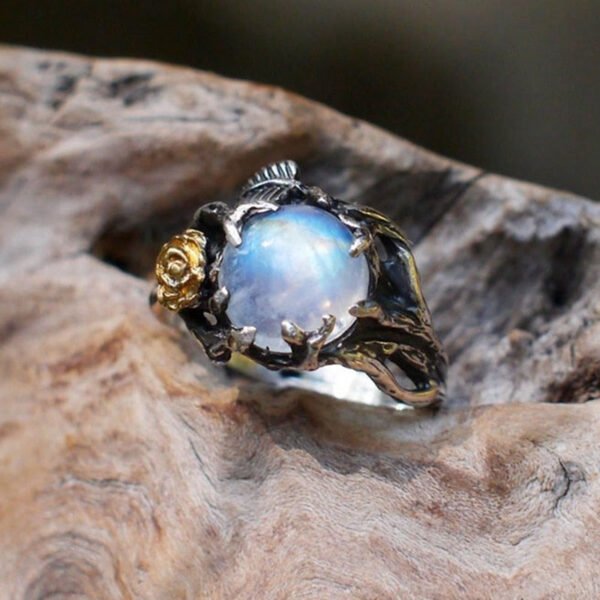 Gothic Ring Vintage Moonstone Ring Gold Flower Finger Ring