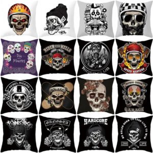 HTB1GgL4e.uF3KVjSZK9q6zVtXXa0 Skull Printing Decorative Pillowcase Black and White Skull Pillow Case Polyester Skull Pattern Pillow Cover kussensloop
