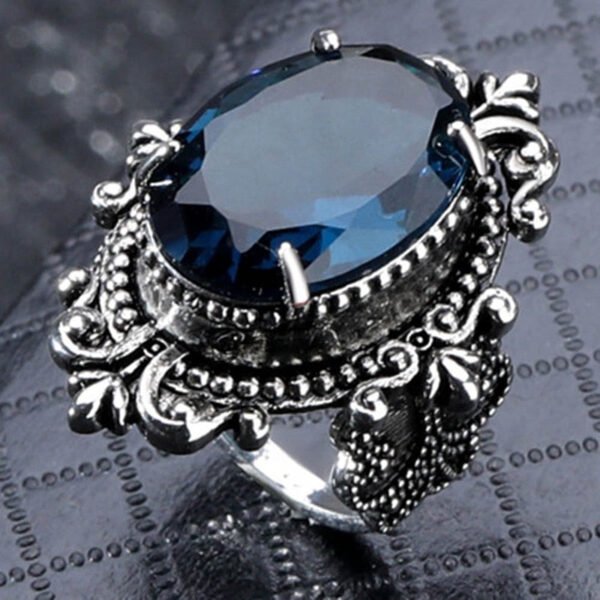 Gothic Ring Goose Egg-shaped Sea Blue CZ Stone Ring