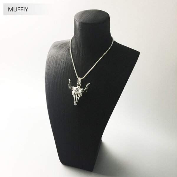 Bull Head Blackened Zircon Stones 925 Sterling Silver Necklace